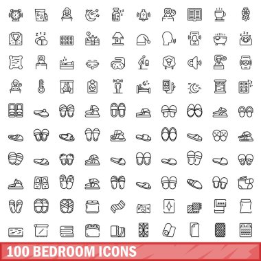 100 yatak odası ikonu. Beyaz arkaplanda izole edilmiş 100 yatak odası ikonu vektörünün taslağı