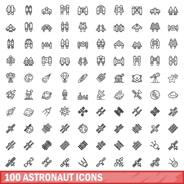 100 Astronaut Icons Set Outline Illustration 100 Astronaut Icons Vector — Stock Vector