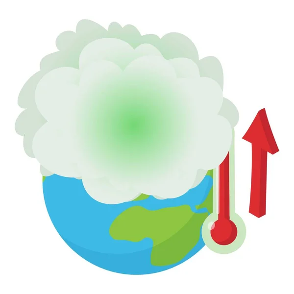 地球温暖化アイコン等角ベクトル 惑星や温度計の上に蒸気雲 気候変動 環境汚染 — ストックベクタ