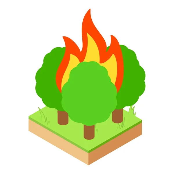 Orman Yangını Ikonu Izometrik Vektörü Arazide Yanan Yeşil Yaprak Döken — Stok Vektör