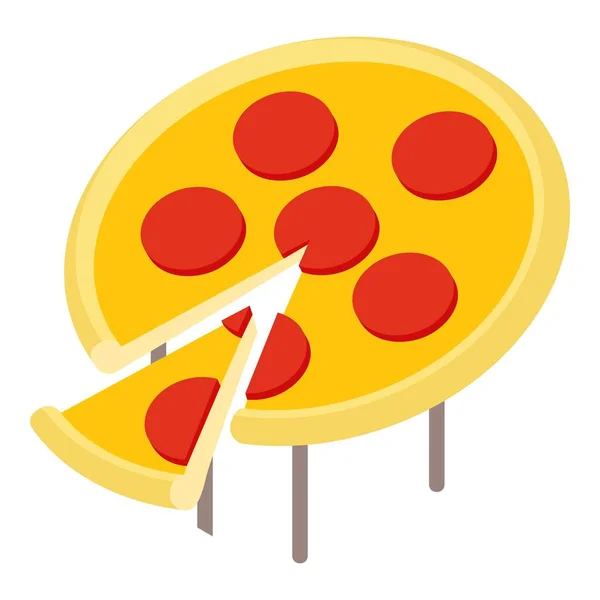 Изометрический Вектор Значка Пиццерии Изображение Нарезанной Пиццы Колбасой Сыром Реклама — стоковый вектор