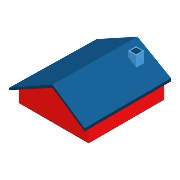 蓝色屋顶图标等距矢量 带烟囱的住宅楼新屋顶 建筑和维修概念 — 图库矢量图片