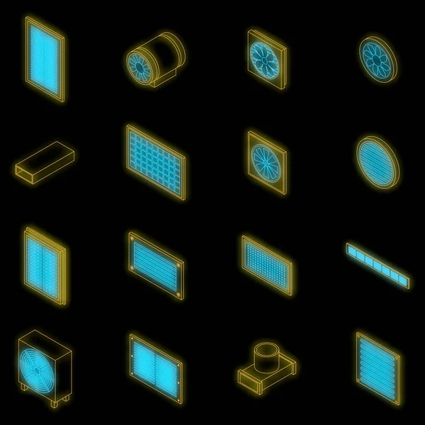 Lüftungssymbole Gesetzt Isometrisches Set Von Lüftungsvektorsymbolen Neon Farbe Auf Schwarz — Stockvektor