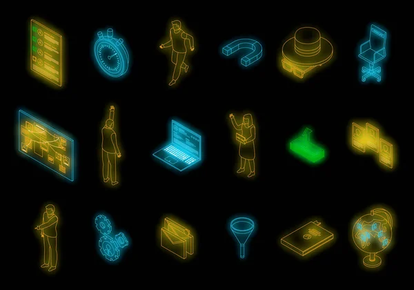 Recruiter Icons Set Isometric Set Recruiter Vector Icons Neon Olor — Stock Vector