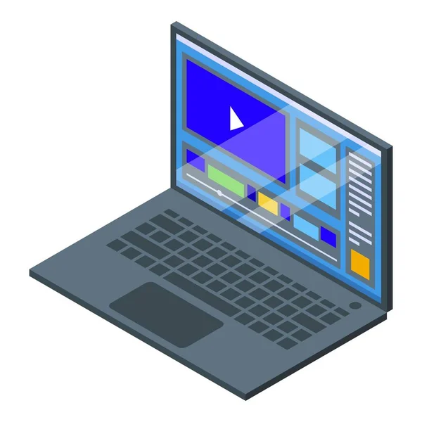 Laptop Videobearbeitung Symbol Isometrischen Vektor Filmschnitt Online Medien — Stockvektor
