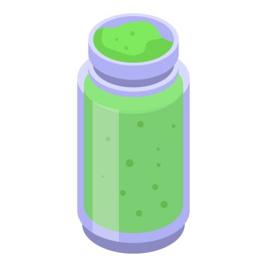 Maydanoz tozu izometrik vektörü. Yiyecek fabrikası. Aromatik sebze