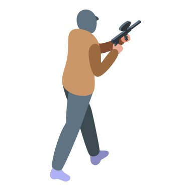 Paintball atış ikonu izometrik vektörü. Oyuncu adam. Hedef aşırı