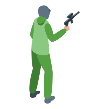 Yeşil hedef ikon izometrik vektörü. Paintball oyunu. Silahlı çatışma.