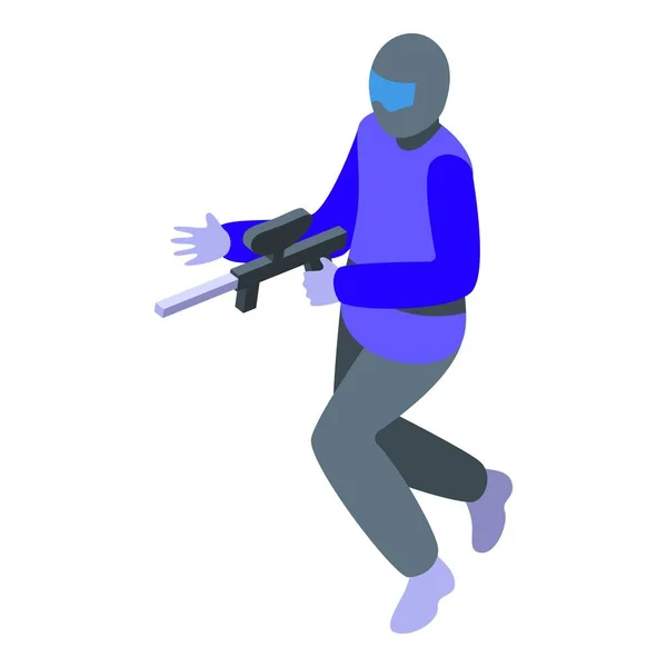 Paintball Jugador Azul Icono Vector Isométrico Pistola Pintura Disparos Emblema — Archivo Imágenes Vectoriales