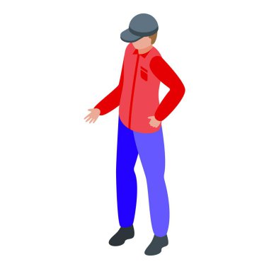 Genç kamyoncu ikonu izometrik vektörü. Kamyon şoförü. Elektrik sürücüsü