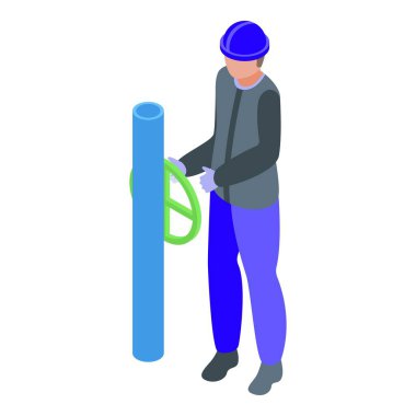 Gasman boru ikonu izometrik vektörü. Benzin işçisi. Erkek teknisyen