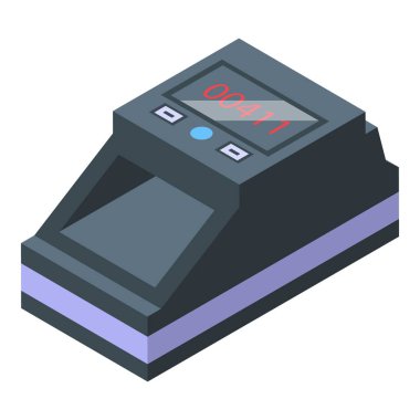 İş para birimi detektörü izometrik vektörü. Para makinesi. Dükkan parası.