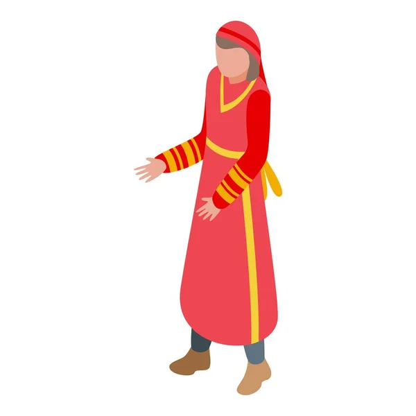 Ikona Ženy Červených Šatech Izometrický Vektor Venkovské Cesty Natio Arab — Stockový vektor