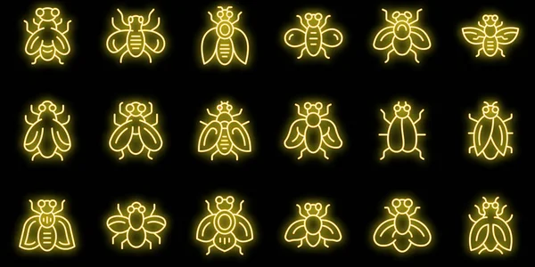 Tseetseevlieg Pictogrammen Set Outline Vector Gevaarlijk Insect Huis Dier Neon — Stockvector