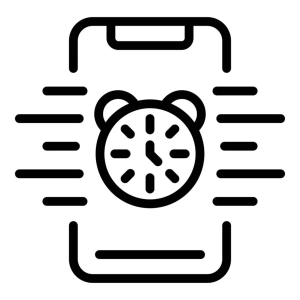 Smartphone Alarme Horloge Icône Contour Vecteur Travailler Mentalement Travailleur Triste — Image vectorielle