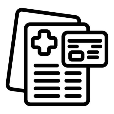 Bakım parası ikonu ana hatları vektörü. Sağlık kartı. İlaç bilgileri