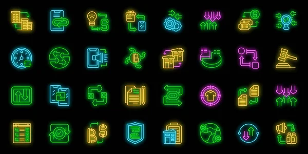 Barter Icons Set Outline Vector Agriculture Change Meeting Trade Neon — Stock Vector