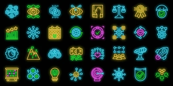 Integrity Icons Set Outline Vector Passion Honesty Business Trust Neon — Stock Vector