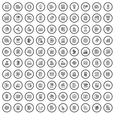 100 banka simgesi ayarlandı. Beyaz arkaplanda izole edilmiş 100 banka simgesi vektörünün taslağı