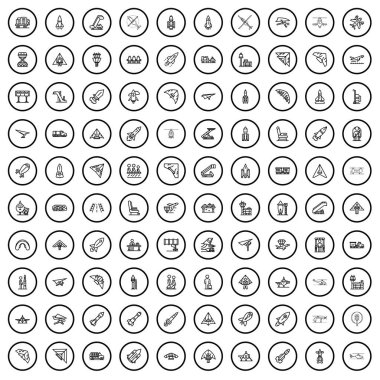 100 sinek simgesi ayarlandı. Beyaz arkaplanda izole edilmiş 100 sinek simgesi vektörünün taslağı