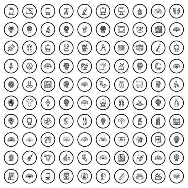 100 Konstikoner Inställda Disposition Illustration 100 Konst Ikoner Vektor Set — Stock vektor