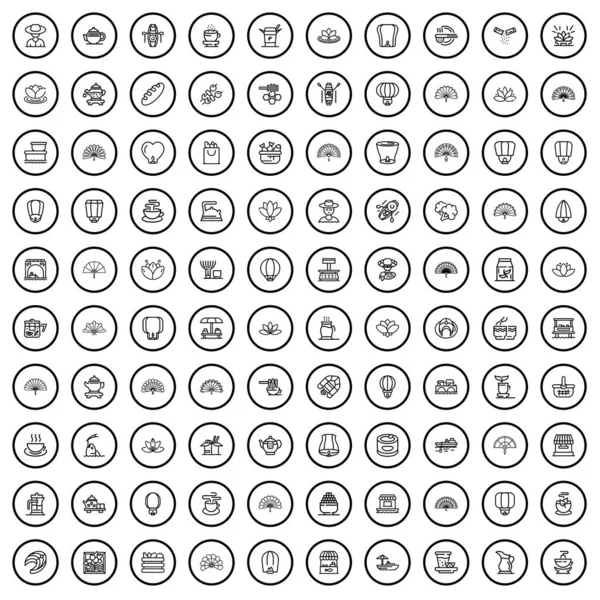 100 Asia Icons Set Outline Illustration 100 Asia Icons Vector — Stock Vector