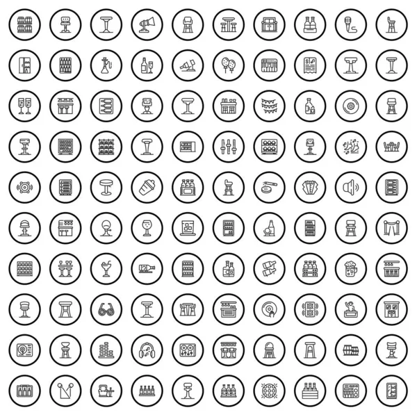 100 Taktových Ikon Obrys Ilustrace 100 Bar Ikony Vektorové Sady — Stockový vektor