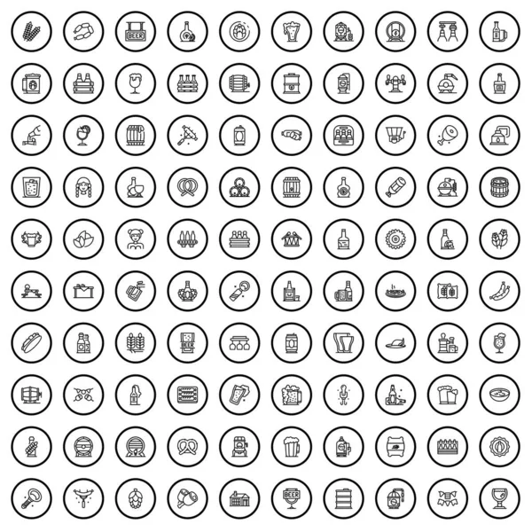 100 Beer Icons Set Outline Illustration 100 Beer Icons Vector — Stock Vector