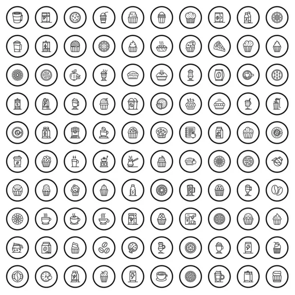 stock vector 100 cafe icons set. Outline illustration of 100 cafe icons vector set isolated on white background