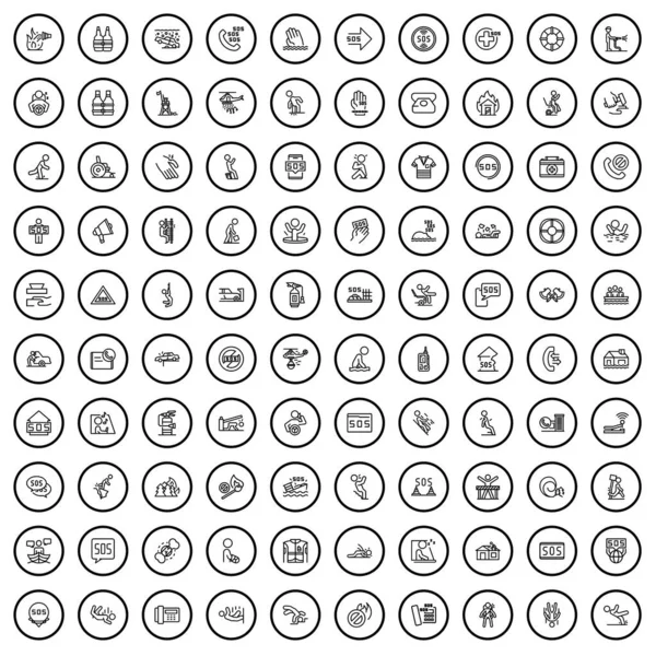 100 Faroikoner Inställda Disposition Illustration 100 Fara Ikoner Vektor Set — Stock vektor