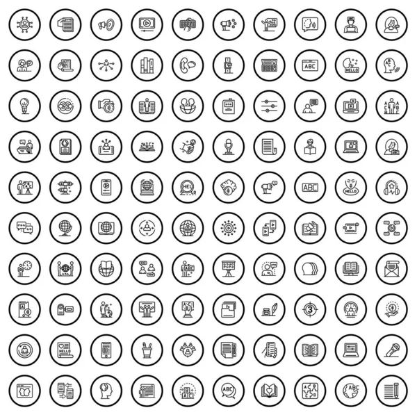 100 Dialogsymbole Gesetzt Umrissdarstellung Von 100 Dialogsymbolen Auf Weißem Hintergrund — Stockvektor