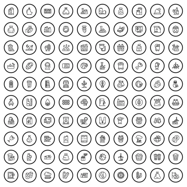 100 Eco Icons Set Outline Illustration 100 Eco Icons Vector — Vetor de Stock