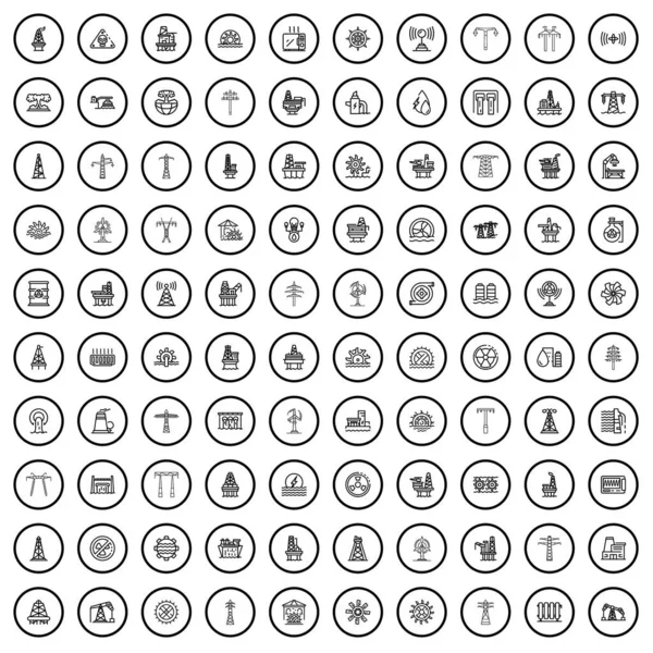 Ensemble 100 Icônes Énergétiques Illustration Schématique 100 Icônes Vectorielles Énergie — Image vectorielle