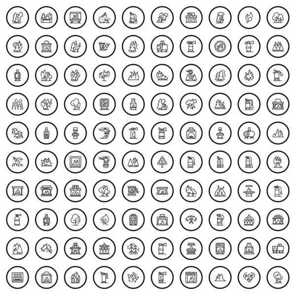100 Protipožárních Ikon Obrys Ilustrace 100 Protipožárních Ikon Vektorové Sady — Stockový vektor