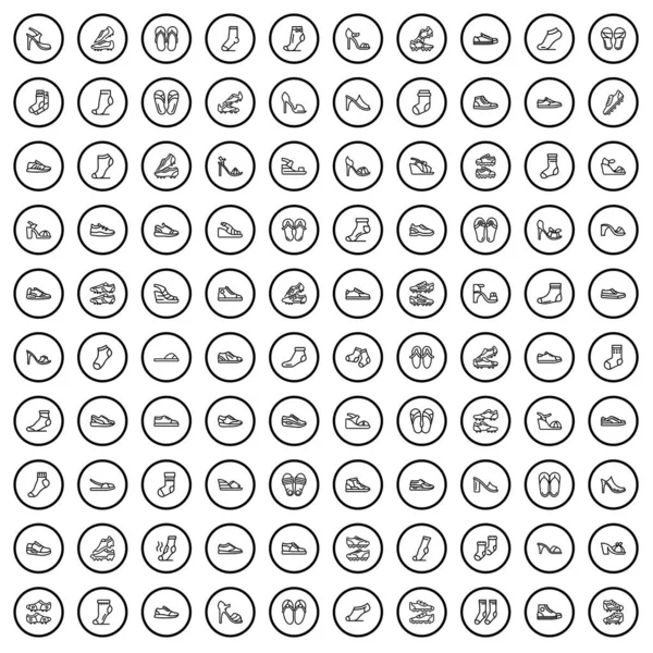 100 Iconos Calzado Esquema Ilustración 100 Iconos Calzado Vector Conjunto — Vector de stock