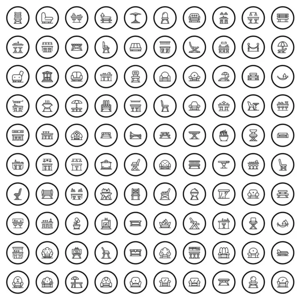 Stock vector 100 furniture icons set. Outline illustration of 100 furniture icons vector set isolated on white background