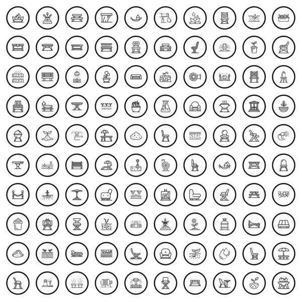 100 Gartensymbole Gesetzt Umriss Illustration Von 100 Garten Symbole Vektor — Stockvektor