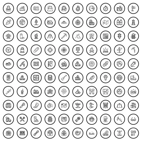 100 Hike Icons Set Outline Illustration 100 Hike Icons Vector — Stock Vector
