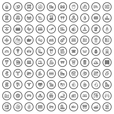 100 teknoloji simgesi ayarlandı. Beyaz arkaplanda izole edilmiş 100 teknoloji simgesi vektörünün taslağı