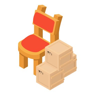 Çocuklar mobilya ikonu izometrik vektörü. Küçük tahta sandalye ve tahta kutu ikonu. Mobilya teslimatı, yenileme konsepti