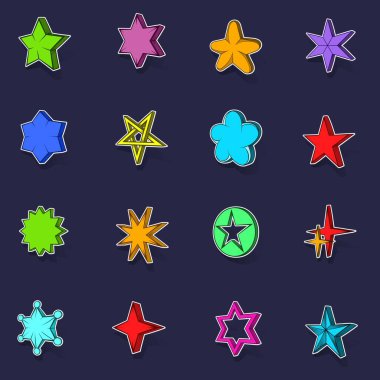 Yıldız simgeleri, mor arkaplanda gölgesi olan etiket toplama vektörünü ayarlar