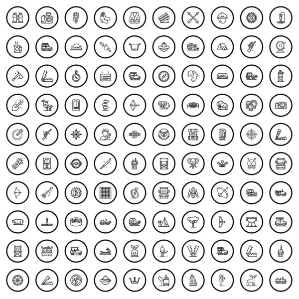100 Hunting Icons Set Outline Illustration 100 Hunting Icons Vector — Stock Vector