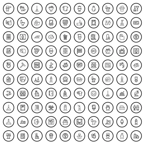 100 Hygienických Ikon Obrys Ilustrace 100 Hygienických Ikon Vektorové Sady — Stockový vektor