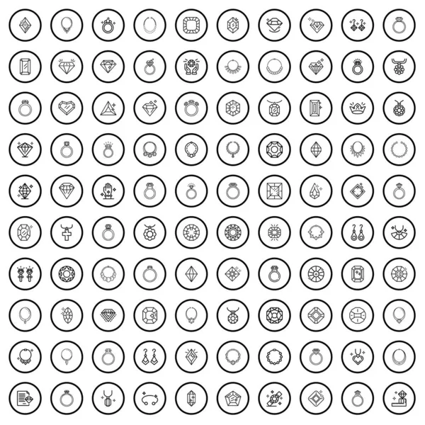 stock vector 100 jewelry icons set. Outline illustration of 100 jewelry icons vector set isolated on white background