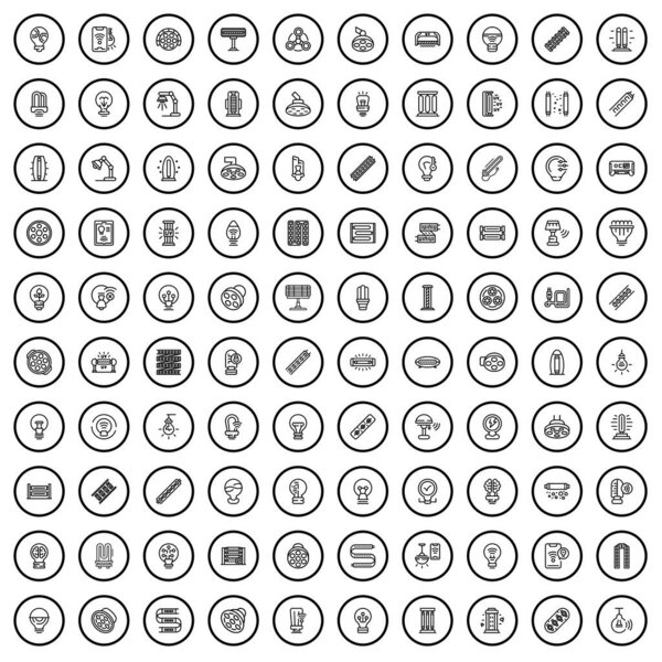 100 lamp icons set. Outline illustration of 100 lamp icons vector set isolated on white background