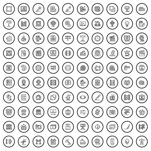 100 Multimediálních Ikon Obrys Ilustrace 100 Multimediálních Ikon Vektorové Sady — Stockový vektor