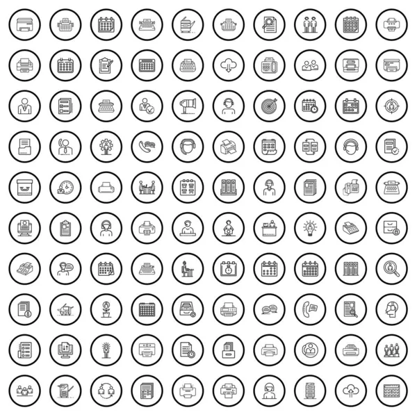 100 Office Icons Set Outline Illustration 100 Office Icons Vector — Stock Vector
