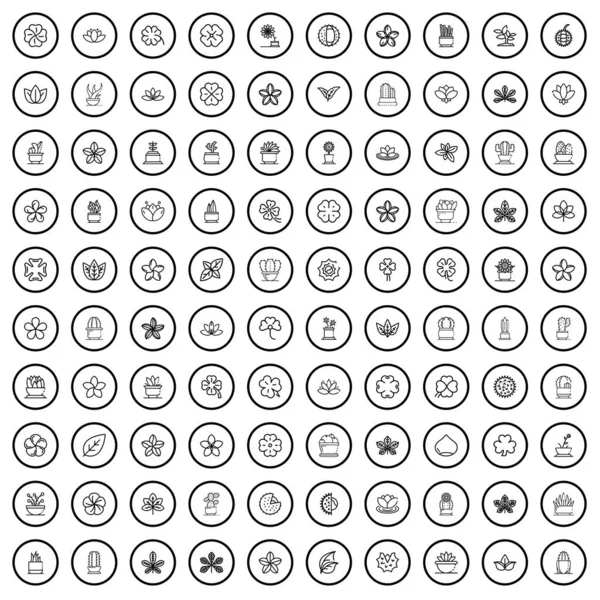 100 Pflanzensymbole Gesetzt Umrissige Illustration Von 100 Pflanzensymbolen Vektor Gesetzt — Stockvektor