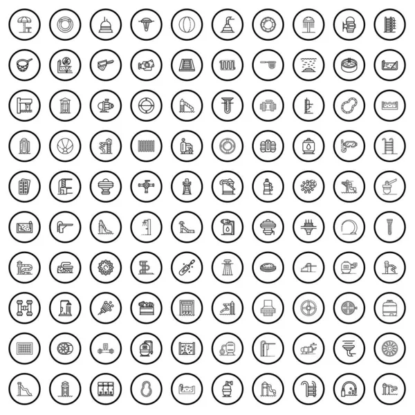 100 Pool Icons Set Outline Illustration 100 Pool Icons Vector — Stock Vector