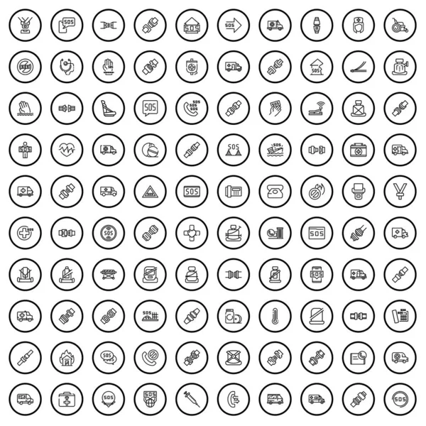 100 Safety Icons Set Outline Illustration 100 Safety Icons Vector — Vetor de Stock